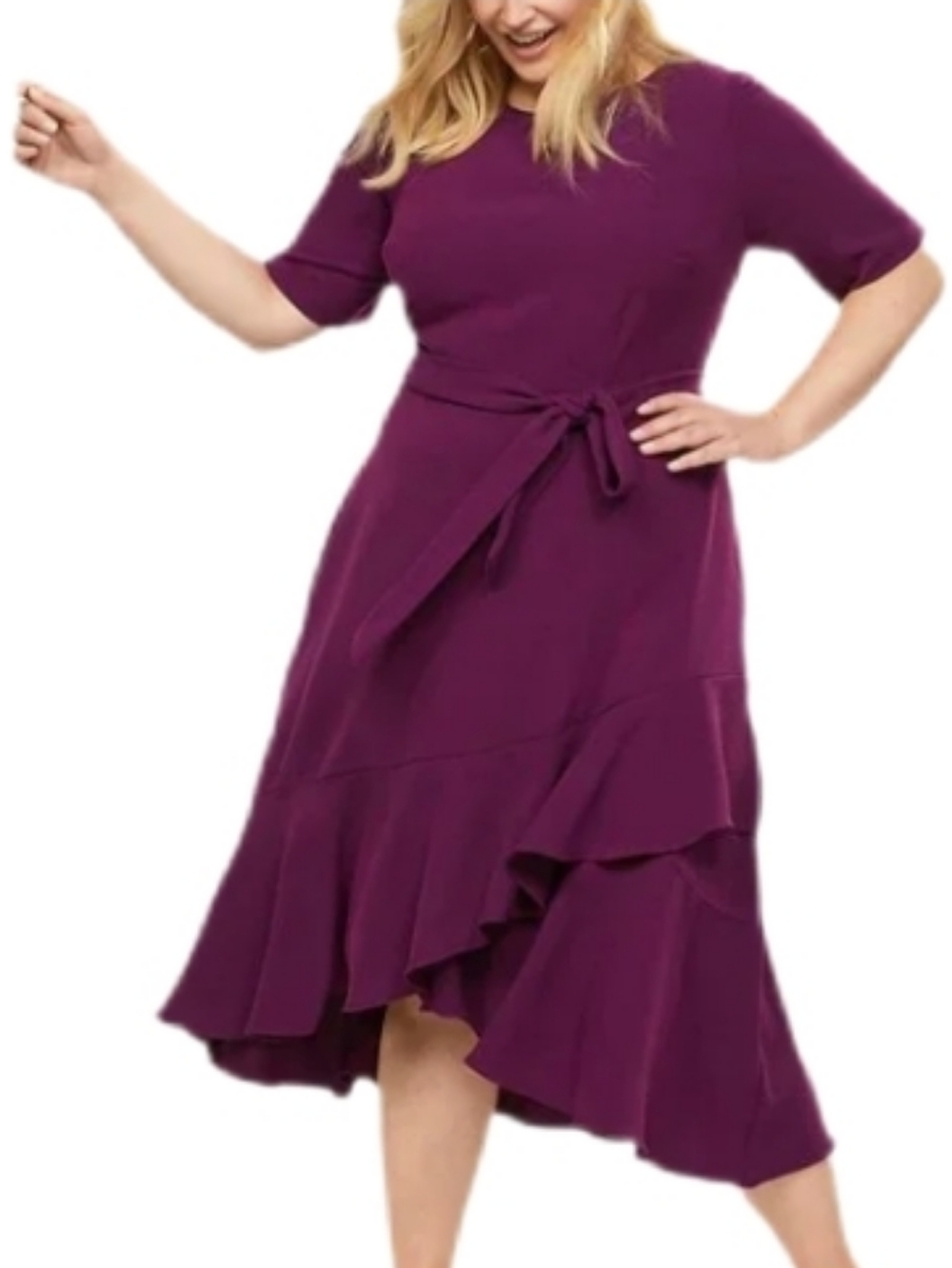 🆕 Lane Bryant Plum Ruffle Midi Dress with Tie Waist 24